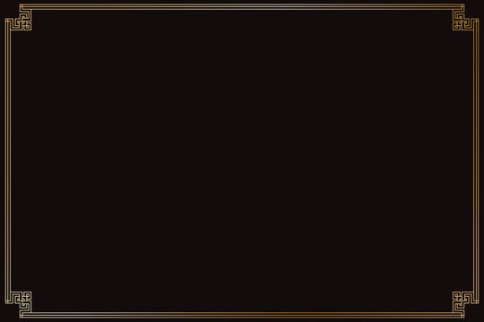 Elements of oriental frames. Gradient gold on black rectangle lines border chinese style. Design print for greeting cards, wedding invitations, restaurant menu, royal certificates. Set 91
