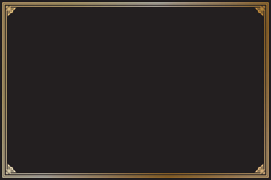 Elements of oriental frames. Gradient gold on black rectangle lines border chinese style. Design print for greeting cards, wedding invitations, restaurant menu, royal certificates. Set 76
