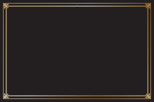 Elements of oriental frames. Gradient gold on black rectangle lines border chinese style. Design print for greeting cards, wedding invitations, restaurant menu, royal certificates. Set 75
