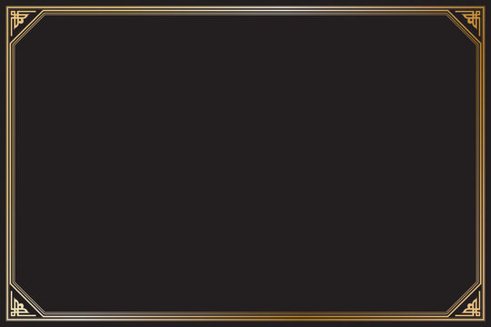 Elements of oriental frames. Gradient gold on black rectangle lines border chinese style. Design print for greeting cards, wedding invitations, restaurant menu, royal certificates. Set 77
