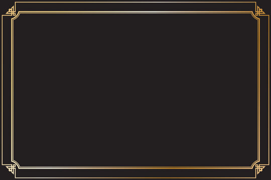 Elements of oriental frames. Gradient gold on black rectangle lines border chinese style. Design print for greeting cards, wedding invitations, restaurant menu, royal certificates. Set 79
