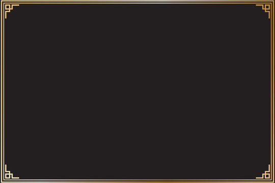 Elements of oriental frames. Gradient gold on black rectangle lines border chinese style. Design print for greeting cards, wedding invitations, restaurant menu, royal certificates. Set 84
