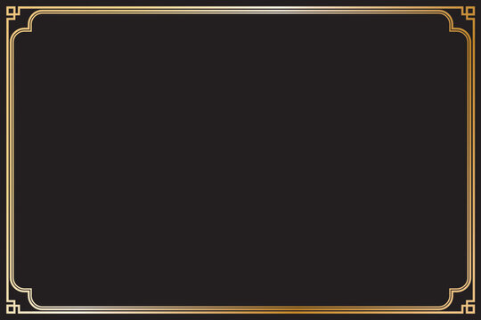 Elements of oriental frames. Gradient gold on black rectangle lines border chinese style. Design print for greeting cards, wedding invitations, restaurant menu, royal certificates. Set 82
