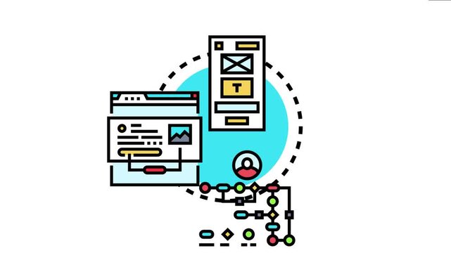 Application development process outlining the creation, coding, and deployment of web and mobile apps, connecting user experience with programming logic and software engineering lifecycle