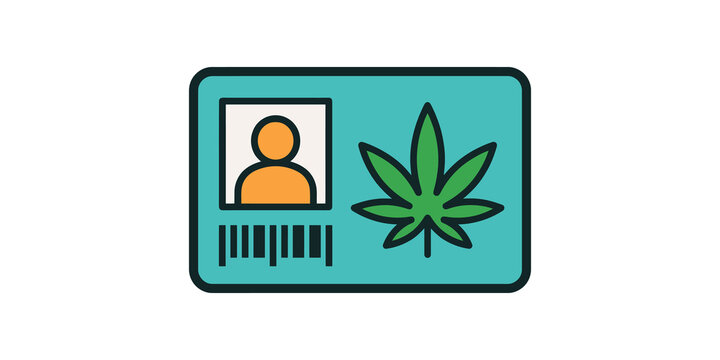 Cannabis medical id card with person icon and hemp leaf graphic for patient identification and regulated dispensary access systems.