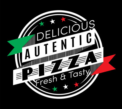 Italian Pizza Restaurant Emblem with Tricolor Accents Fresh and Tasty Premium Quality Authentic Woodfired Oven Logo Design.