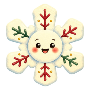 Cute snowflake character with happy face rosy cheeks