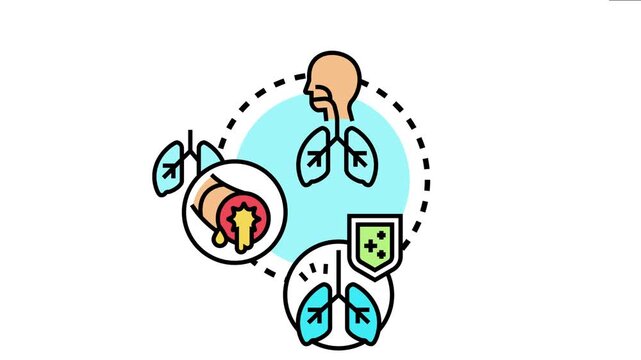 Respiratory system health issues showing inflamed bronchi, mucus buildup, and compromised lung function, emphasizing medical diagnosis, treatment, and protection for human airways