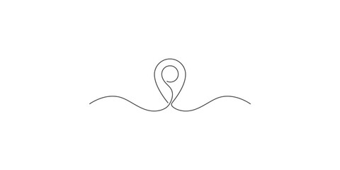 Single line art style location map pin icon with decorative horizontal wavy line for abstract map and travel themed graphic design projects. © Png World Collection