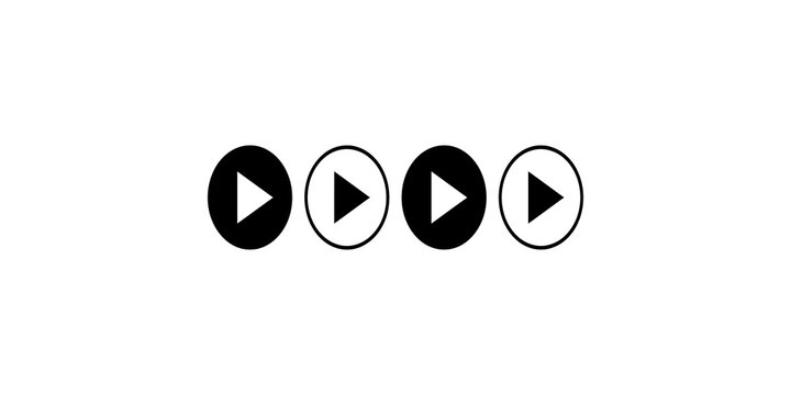 Group of four play button icons in black and white for media playback and video streaming services.