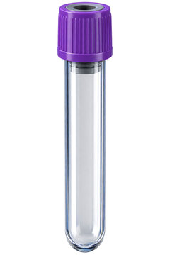 Purple top vacuum blood collection tube isolated on white background with medical tube laboratory equipment blood test sample collection edta tube clinical testing lab tool glass tube medicine