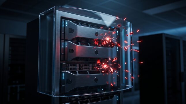 Data protection and security and privacy concept with server rack under cyber attack in data center