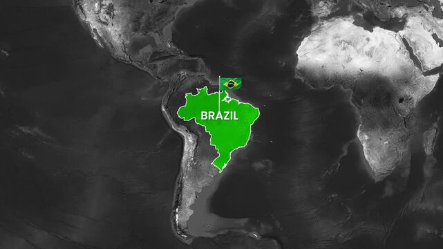 Brazil map animation featuring a waving flag in motion video footage