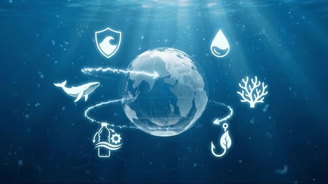 Ocean Earth Water Marine Environment Conservation Globe Coral Whale Drop Plastic Protection Ecology Nature Sea Underwater Blue Symbol Sustainability Pollution Fish Shield Clean Wildlife Ocean