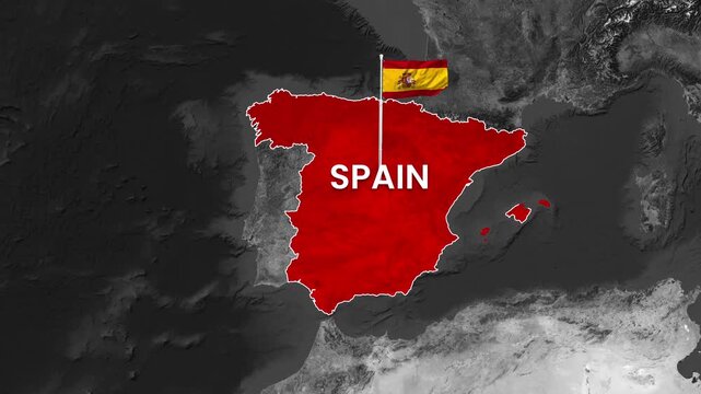 Spain map animation with waving national flag motion for video projects