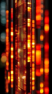 Red and orange vertical LED light stripes macro
