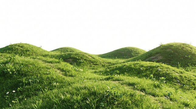 3D illustration of green grass isolated on  white background,green grassy hills for poster banner cover design
