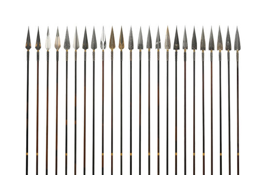 Collection of ancient spears and polearms on transparent background