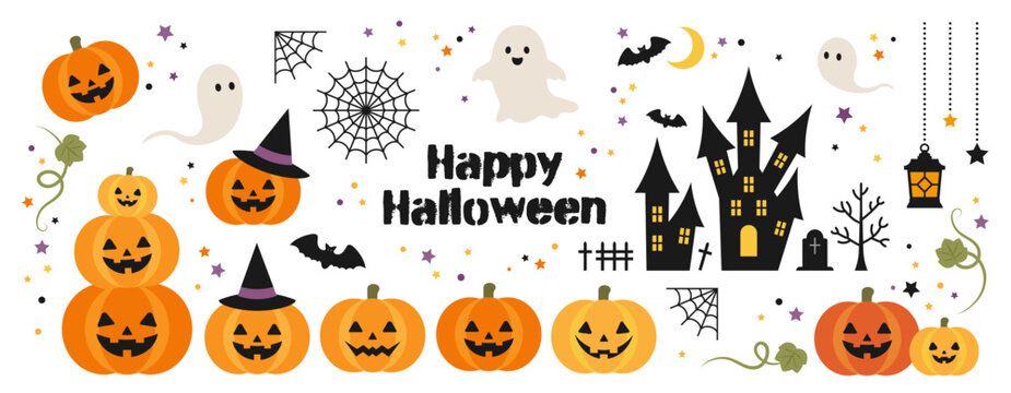 シンプルでかわいいハロウィンのイラスト素材セット ベクター 秋 10月 