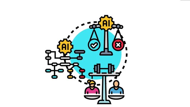 Artificial intelligence algorithm making fair decisions and evaluating human equity. Balancing opportunity and social justice while identifying potential bias. Discrimination