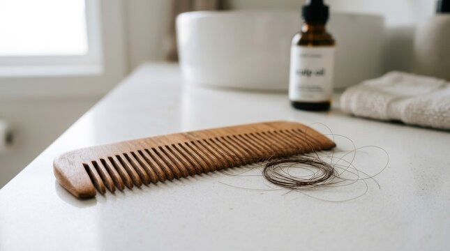 Hair comb and loose hair during a scalp care routine for personal grooming and self care