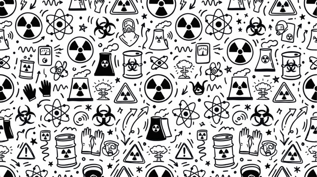 Nuclear hazard doodle seamless pattern