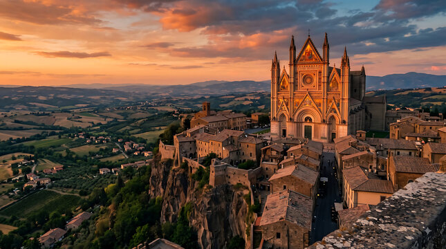 Orvieto Cathedral at Sunset, Umbria Italy