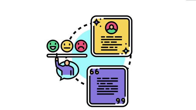 Concept depicting user providing feedback, evaluating satisfaction levels, and receiving positive testimonials or reviews, showing important consumer interaction