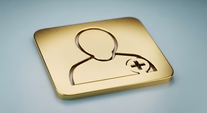 Golden add user icon representing digital account creation profile registration and new contact avatar