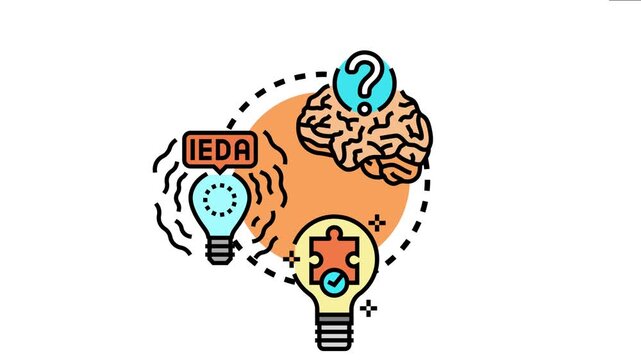 Brainstorming process generating creative thoughts, forming new business concepts, evolving innovation while finding successful solutions for problem solving challenges