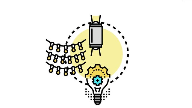 Icon concept diverse light sources and creative technical solutions for illuminating an area, symbolizing bright ideas, energy, and innovation in lighting