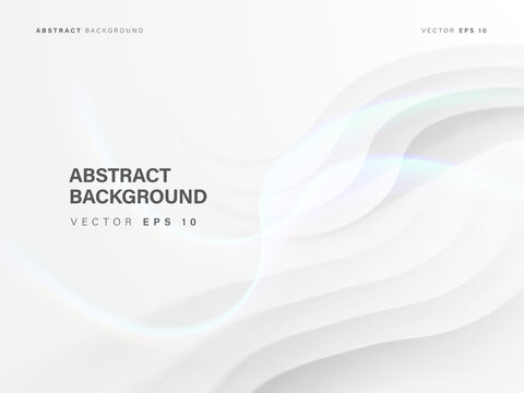 Abstract white wave background White with holographic gradient light , Vector Illustration