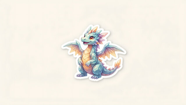 Colorful cartoon dragon character with wings and big eyes  