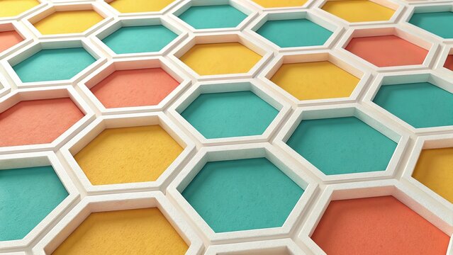 Abstract Geometric Pattern of Colorful Hexagons in Modern Vibrant Design.