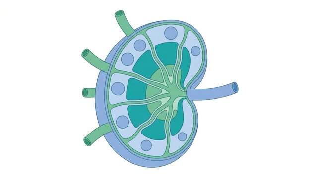 Illustration presents the lymphatic system focusing on lymph nodes, vessels, and their role in immune drainage within the body.
