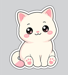Fototapeta premium Kawaii Cute White Cat Sticker with Pink Details
