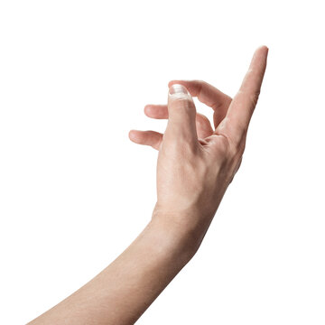 Extended hand with raised index finger ready to touch or select, isolated on transparent cutout background