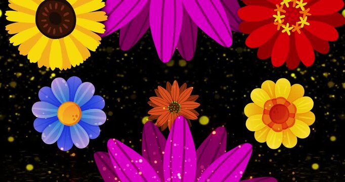 Seamless pattern with colorful flowers. Flowers 4. Motion graphics Animation background Visual loops - 4K