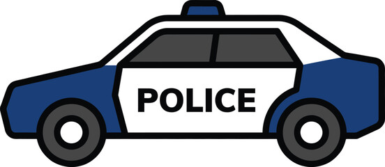 A simple cartoon style blue and white police car illustration isolated on transparent background © Graphicmultiverse
