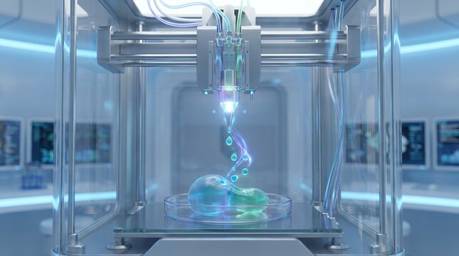 High-tech robotic nanotech laboratory demonstration showing precise chemical synthesis and futuristic bio-engineering processes for advanced medical discovery