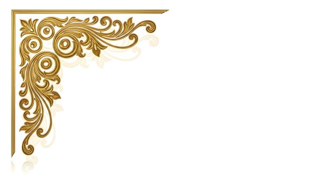 Richly detailed golden corner design featuring baroque-style scroll patterns, ideal for enhancing elegant borders, frames, and vintage-inspired decorative elements