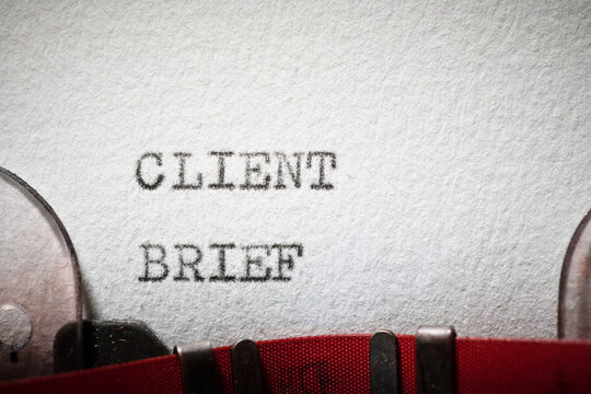 Client brief text written with a typewriter.