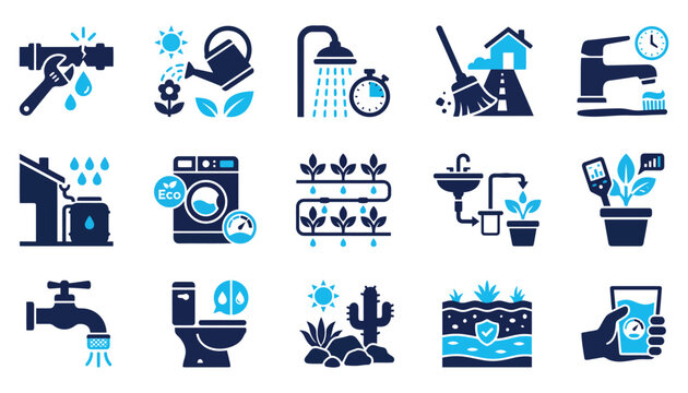 Water conservation and smart irrigation technology in blue and dark blue