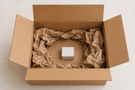 Oversized shipping box with small product, excessive e-commerce packaging concept
