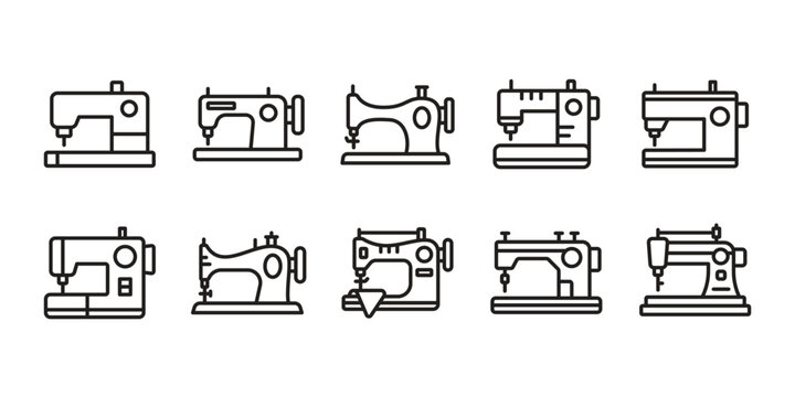 Sewing Machine Line Icons Set. Vector Graphic Illustration.