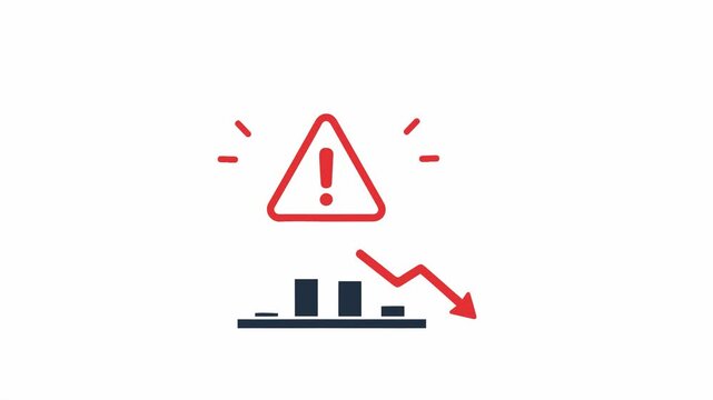 Financial decline icons with business crisis warning signs