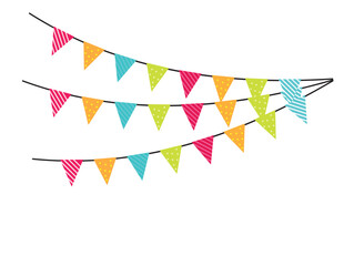 Fototapeta premium Colorful party garland bunting flags banner vector set for celebration birthday festival decoration web design graphic
