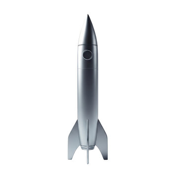 Gray futuristic rocket taking off in space isolated on transparent background