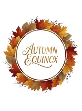 Autumn equinox wreath with colorful fall leaves and branches isolated on white background