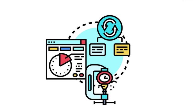 Employee break scheduling awareness concept represented by workflow charts, time management systems, and a time clock icon, organized work intervals and productivity